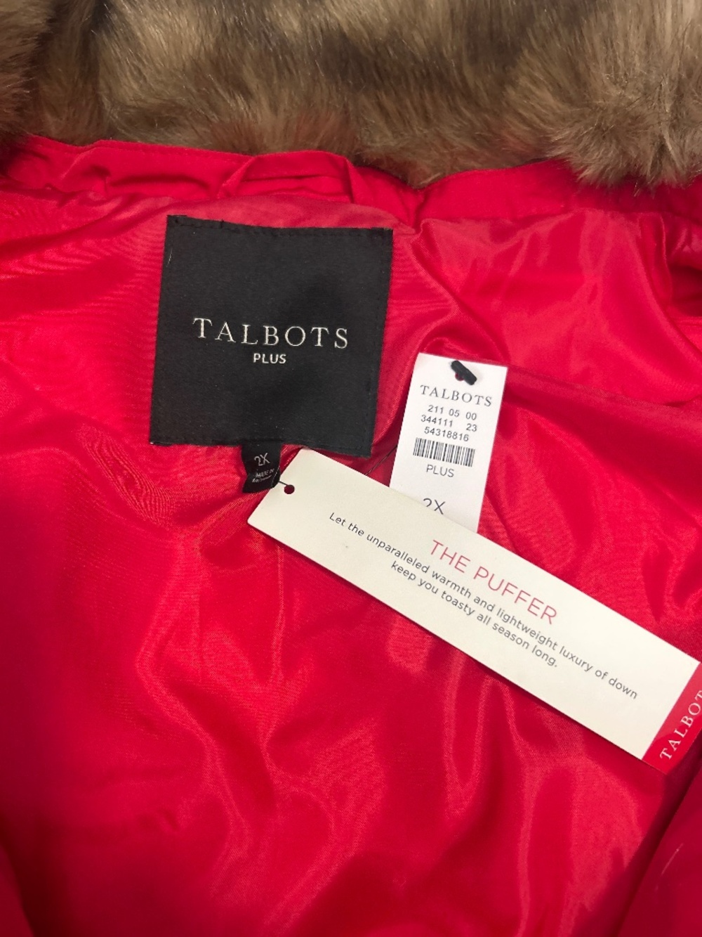 Talbots Faux Fur Collar Down Puffer Vest In Red Size 2XL NWT Full Zipper - Picture 10 of 11